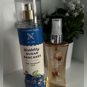 Bath and Body Works Blueberry sugar pancakes and Body Fantasies Cupcake swirl.